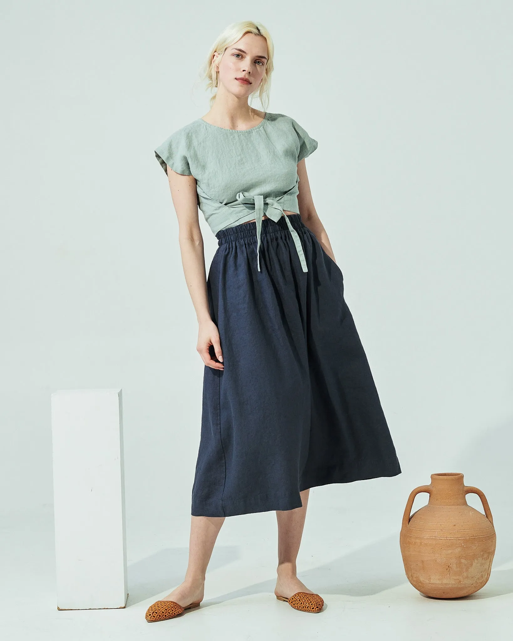 AUGUSTINE cropped linen wrap top (SS24)