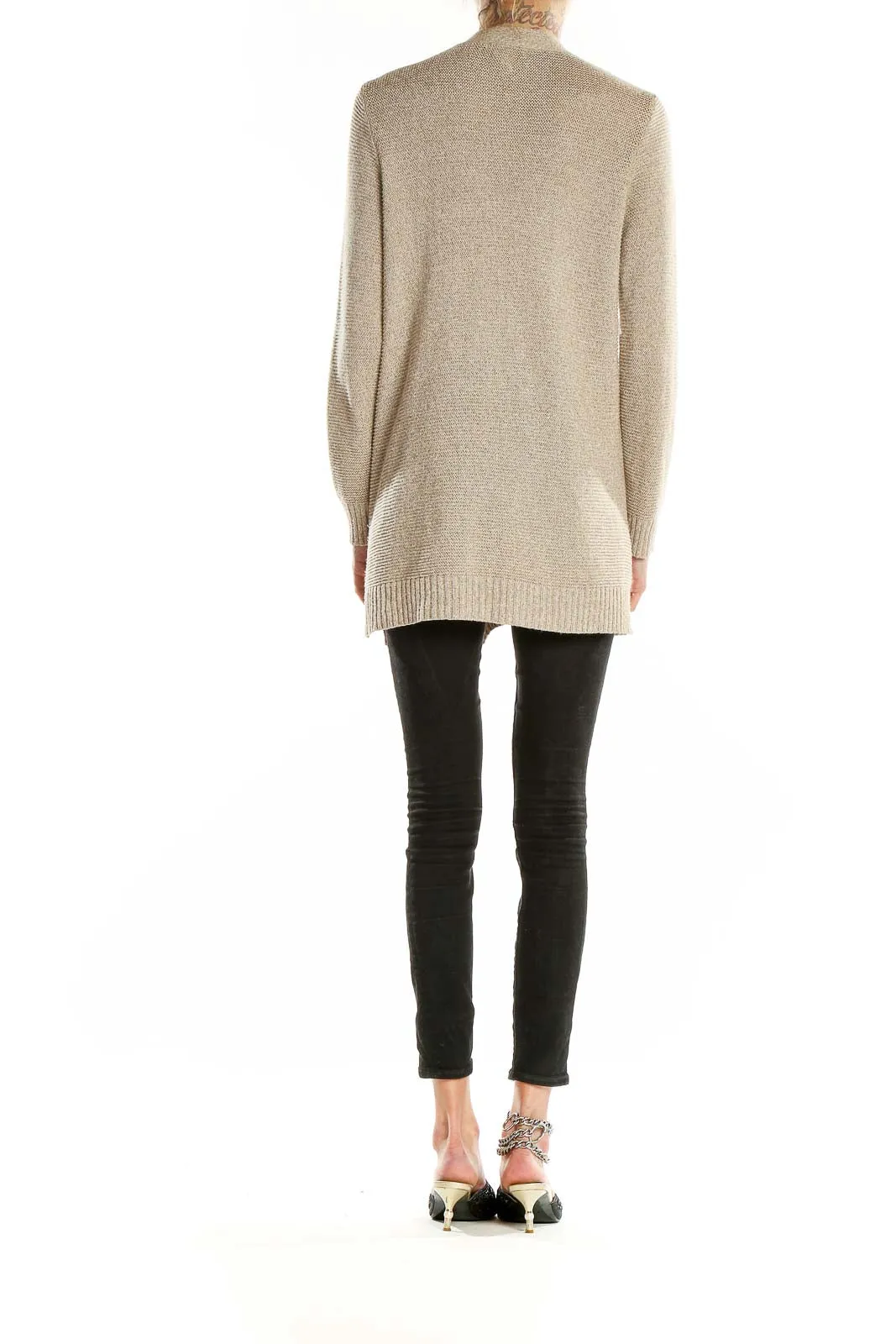 Beige Cozy Open-Front Cardigan