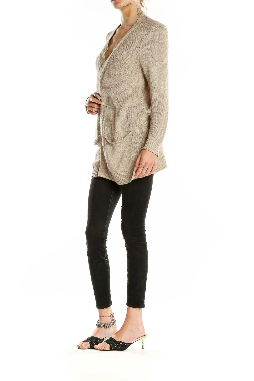 Beige Cozy Open-Front Cardigan