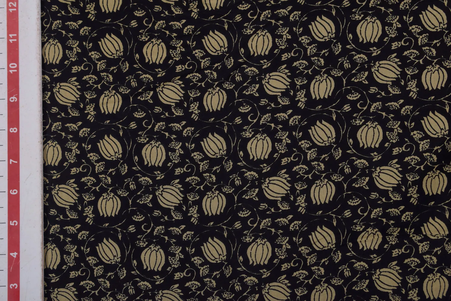 Black & Dark Cream Traditional Printed Cotton Cambric Fabric