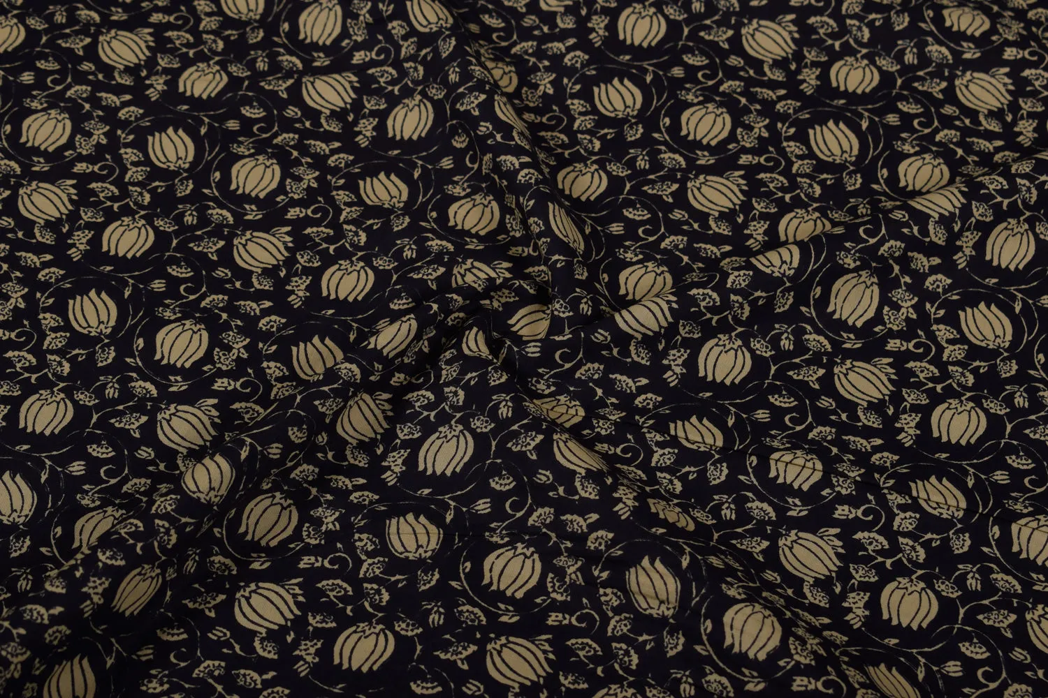 Black & Dark Cream Traditional Printed Cotton Cambric Fabric
