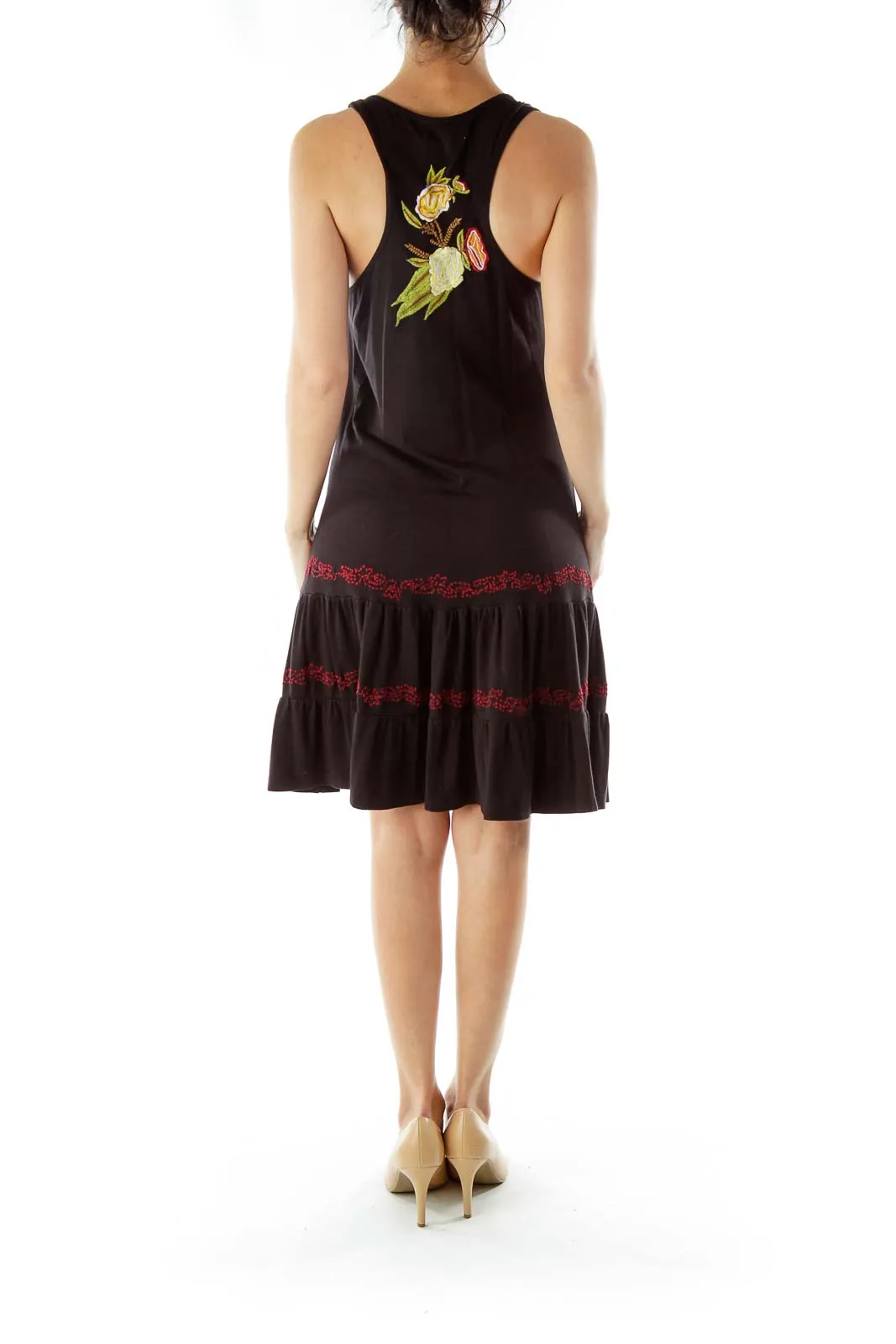 Black Embroidered Jersey Dress