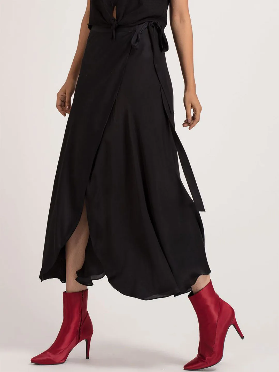 Black Long Wrap Skirt