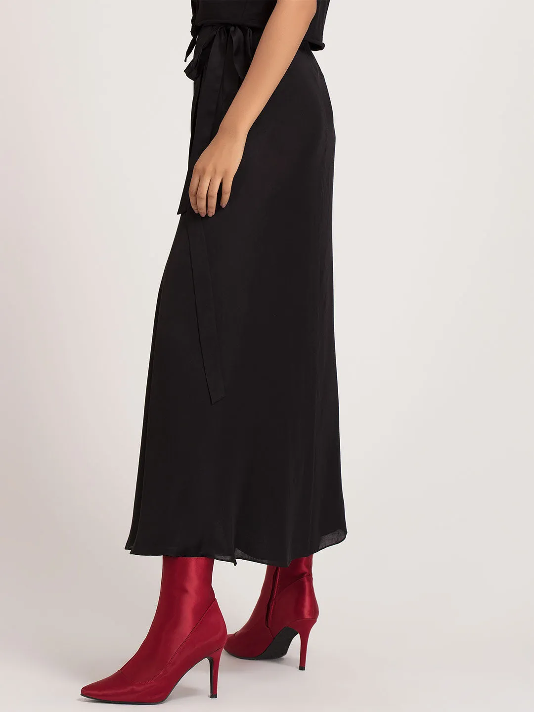 Black Long Wrap Skirt