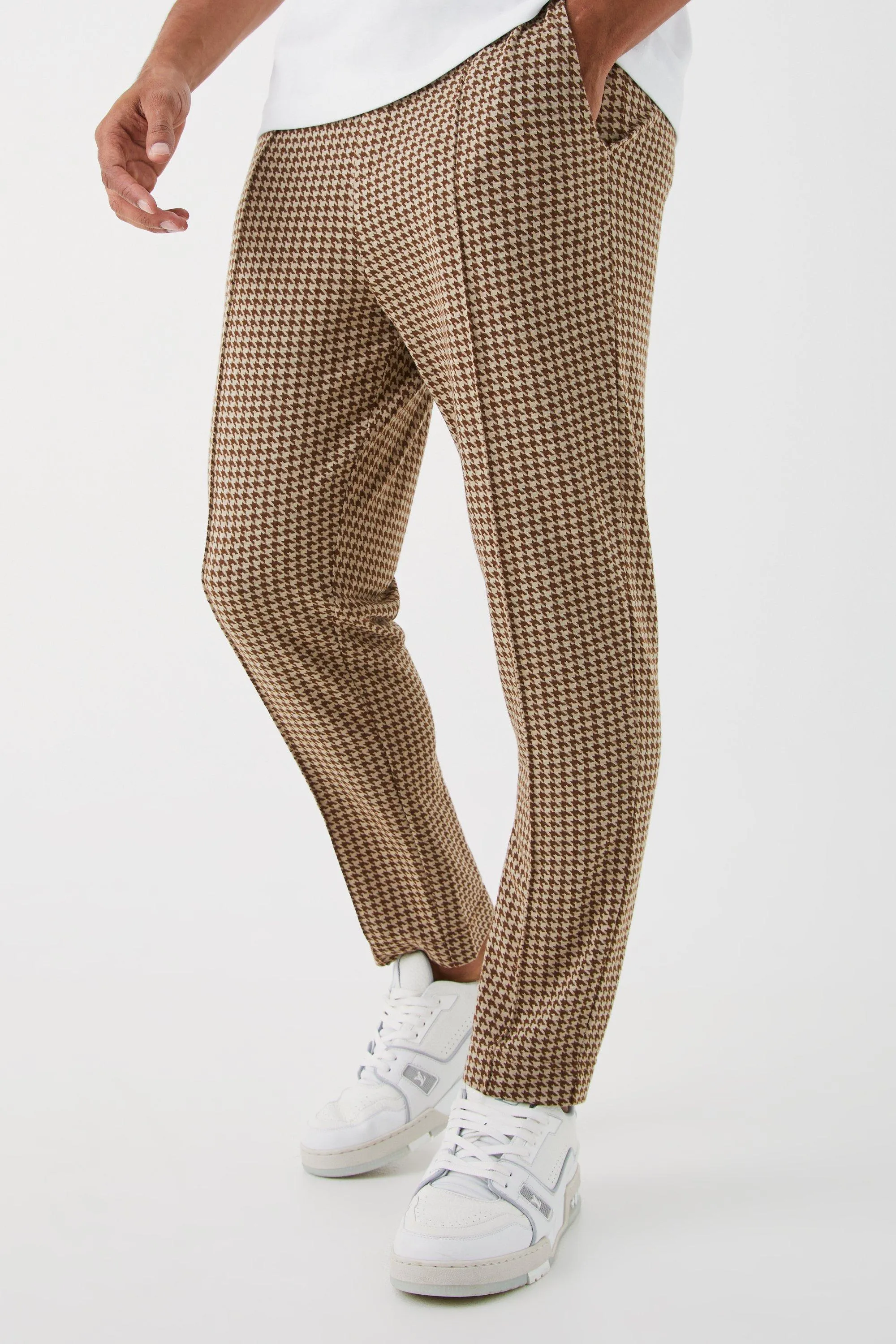 Boohoo Stretch Tapered Trousers Beige