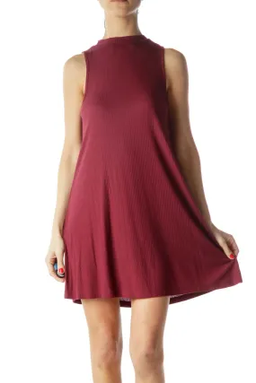 Burgundy Red Crew Neck Sleeveless Jersey-Knit Dress