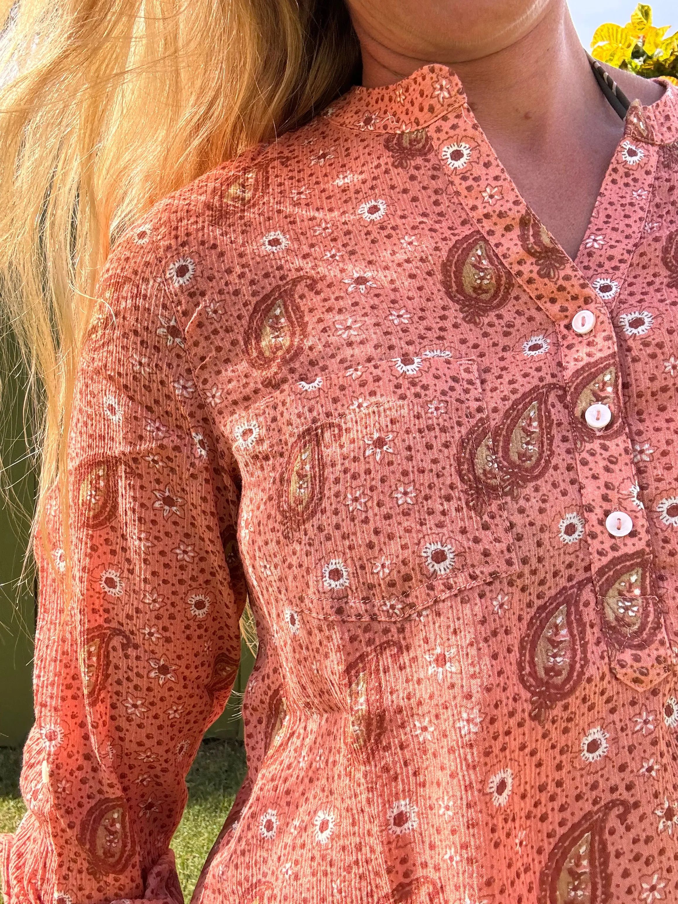 CARVE Dylan Gauze shirt- Lt Henna Paisley