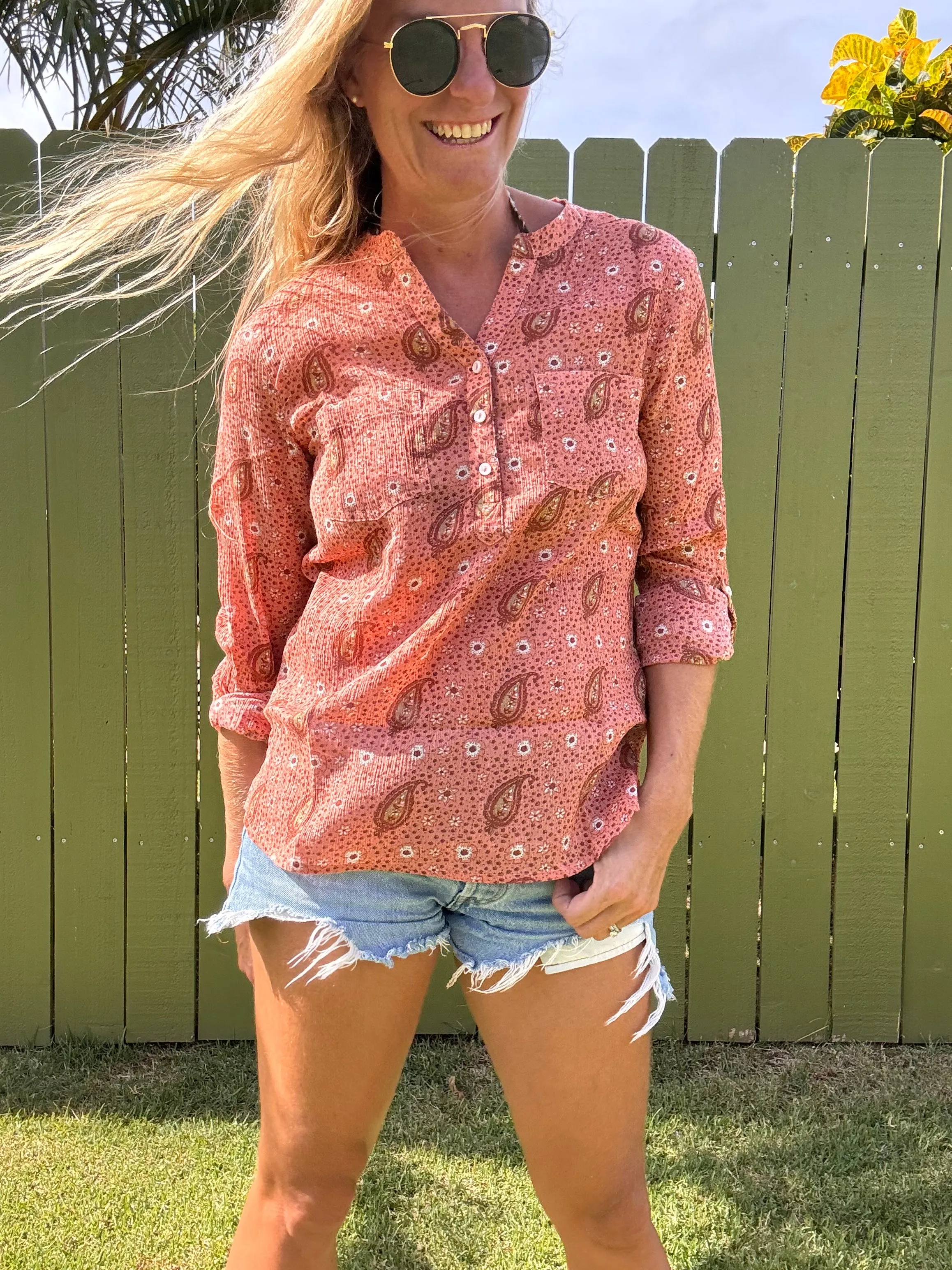 CARVE Dylan Gauze shirt- Lt Henna Paisley