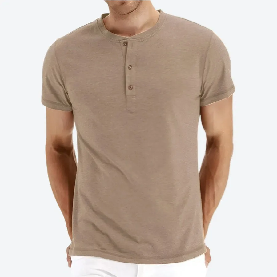 Casual Short-Sleeve Button Henley Shirts