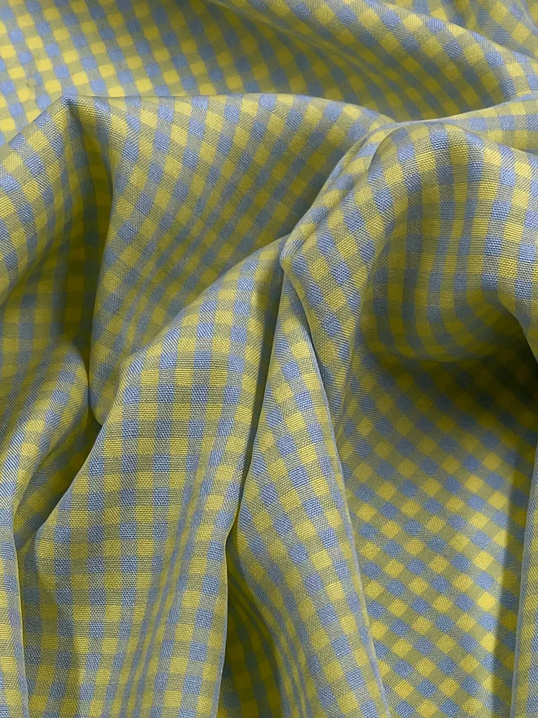 Cotton Poly - Mini Gingham Blue & Yellow- 150cm