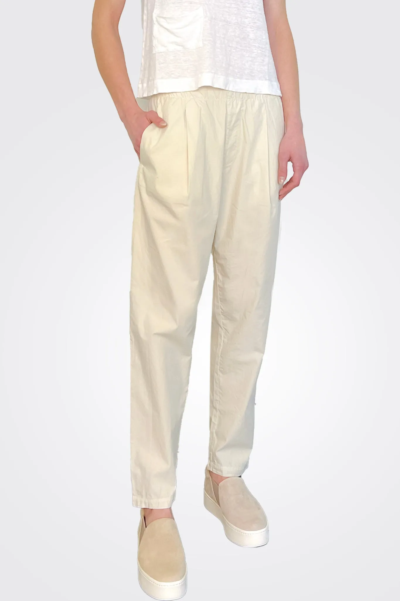 Cotton Stretch Waist Trousers - Ivory