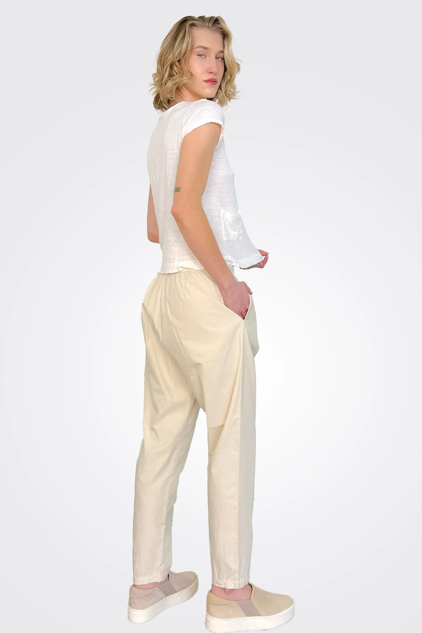 Cotton Stretch Waist Trousers - Ivory