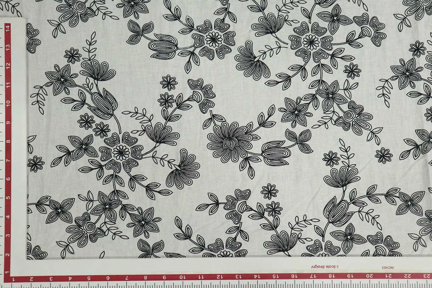 Cream & Black Floral Printed Cotton Linen Fabric