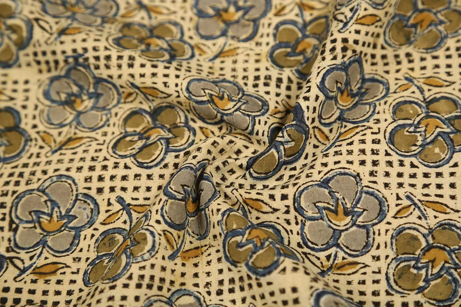 Cream Kalamkari Cotton Print Fabric