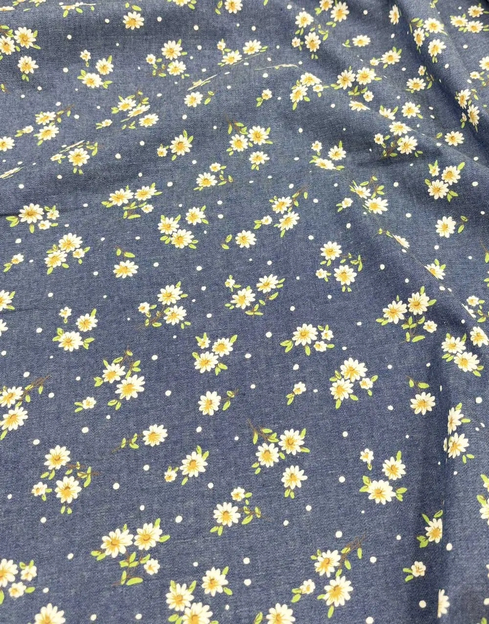 Daisy Printed Denim Chambray Fabric