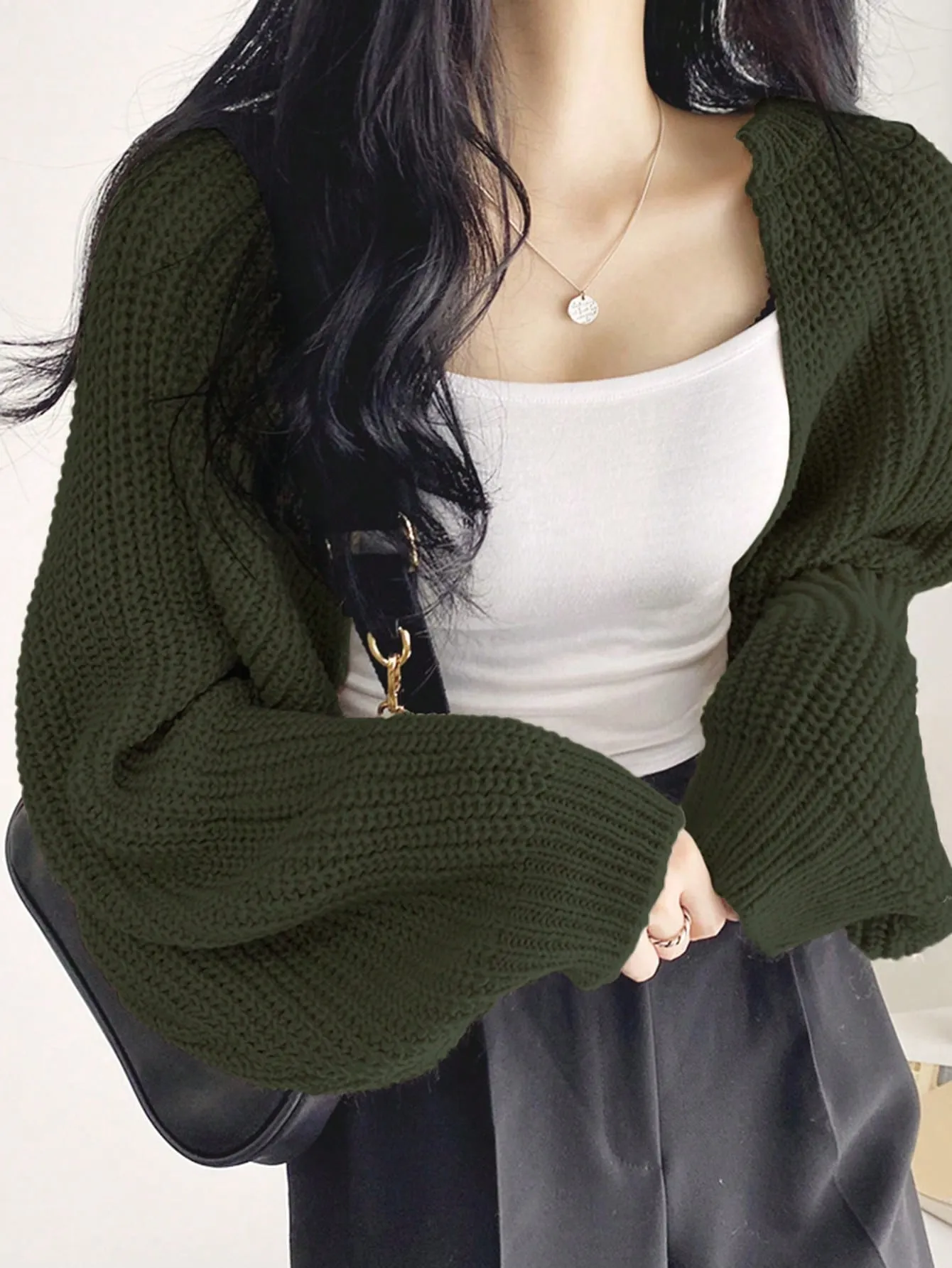 DAZY Solid Open Front Crop Cardigan