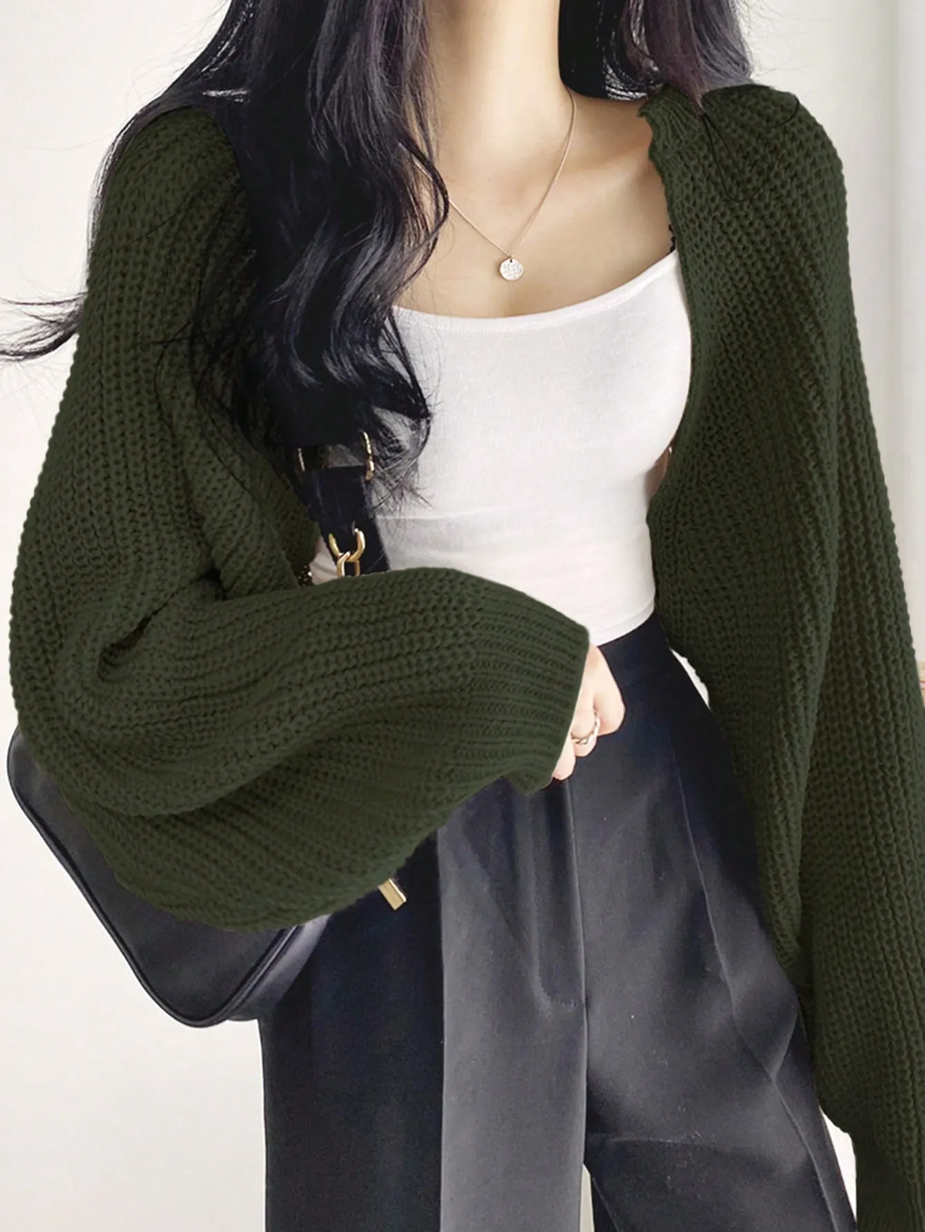 DAZY Solid Open Front Crop Cardigan