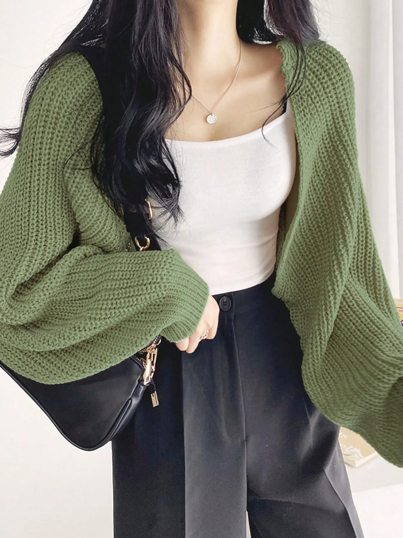 DAZY Solid Open Front Crop Cardigan