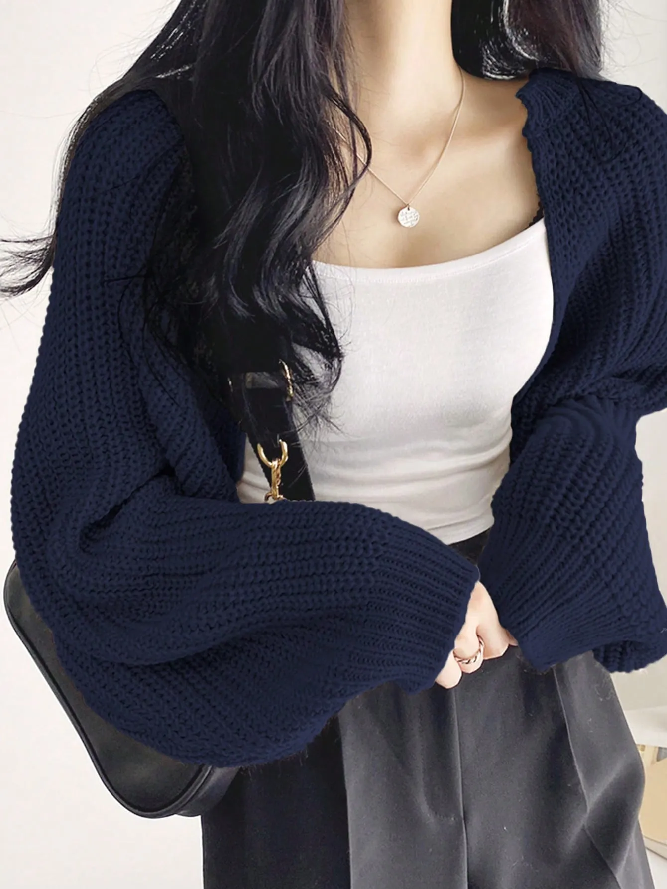 DAZY Solid Open Front Crop Cardigan