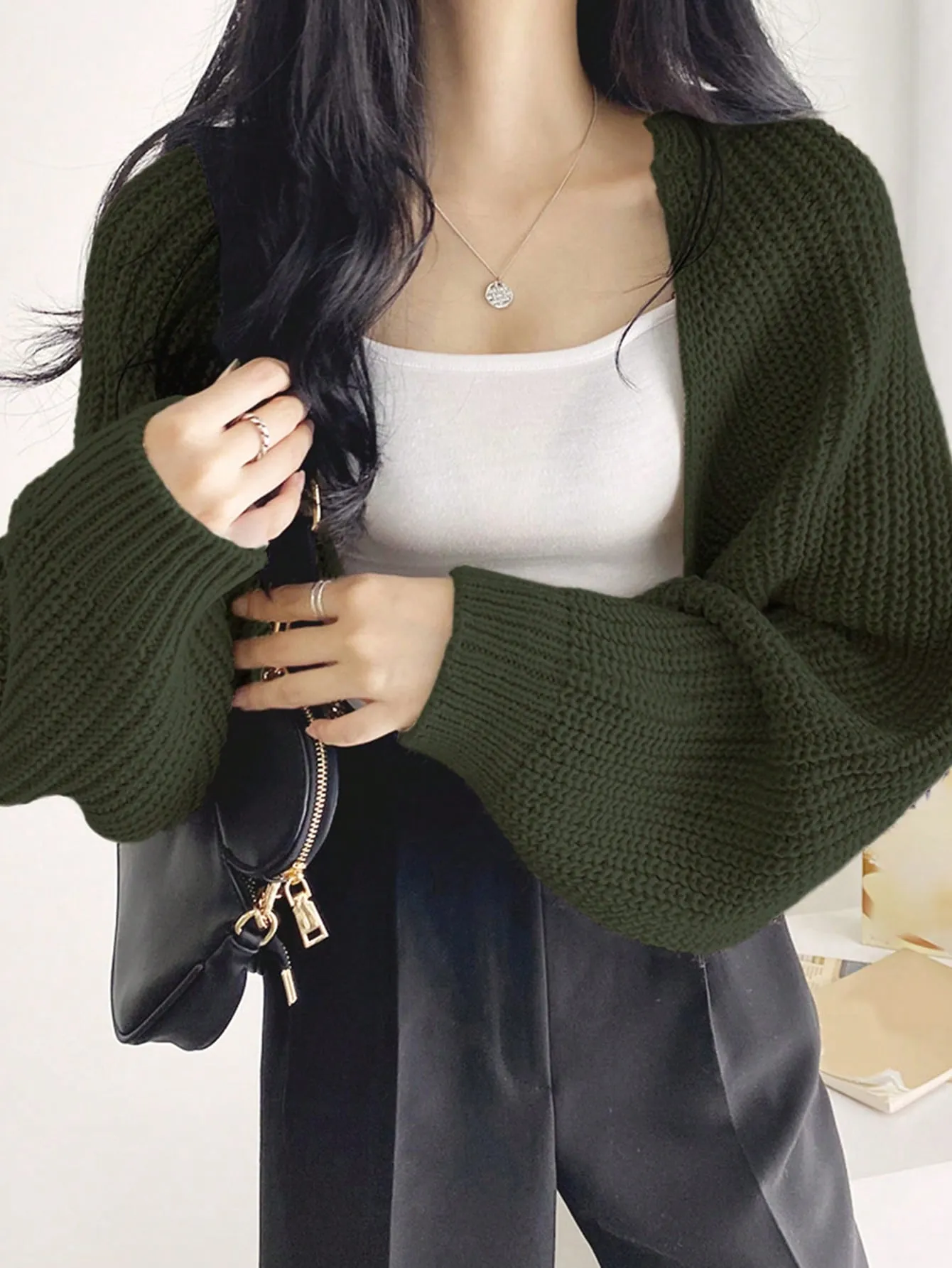 DAZY Solid Open Front Crop Cardigan