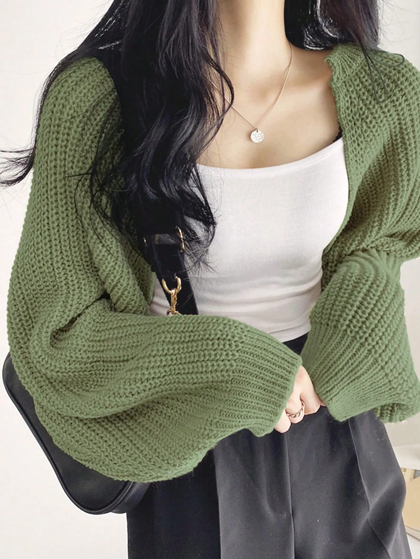 DAZY Solid Open Front Crop Cardigan