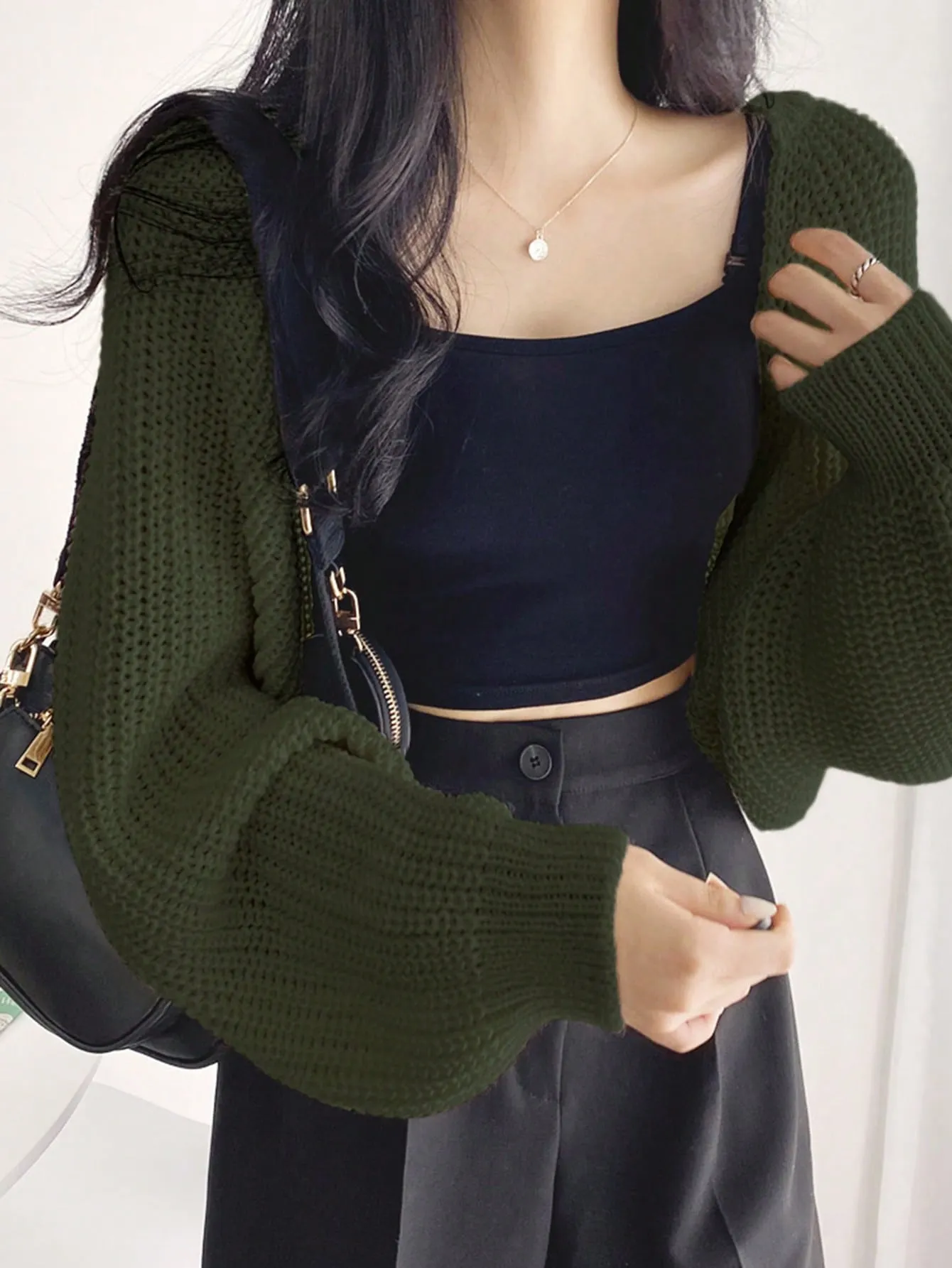 DAZY Solid Open Front Crop Cardigan