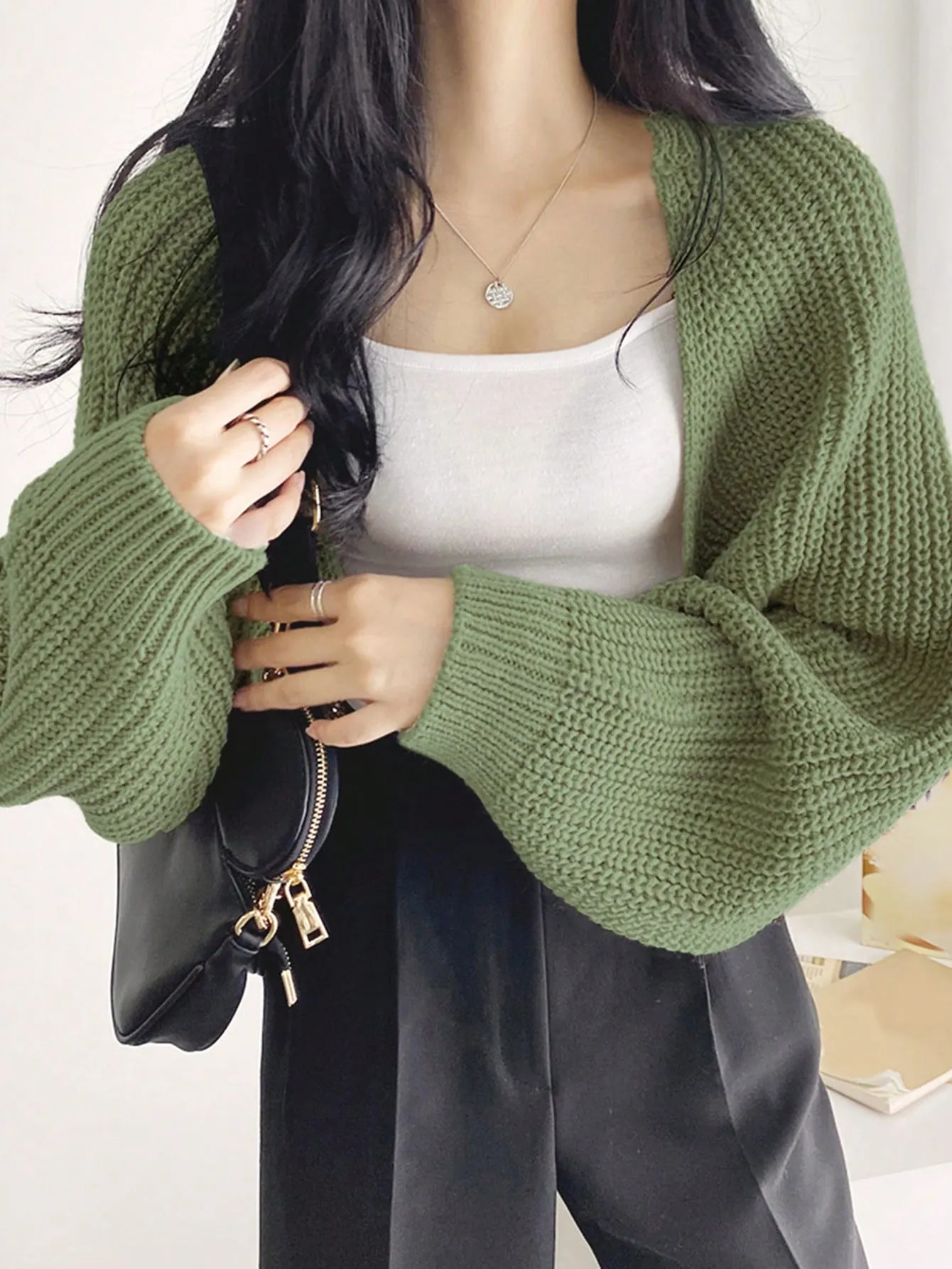 DAZY Solid Open Front Crop Cardigan