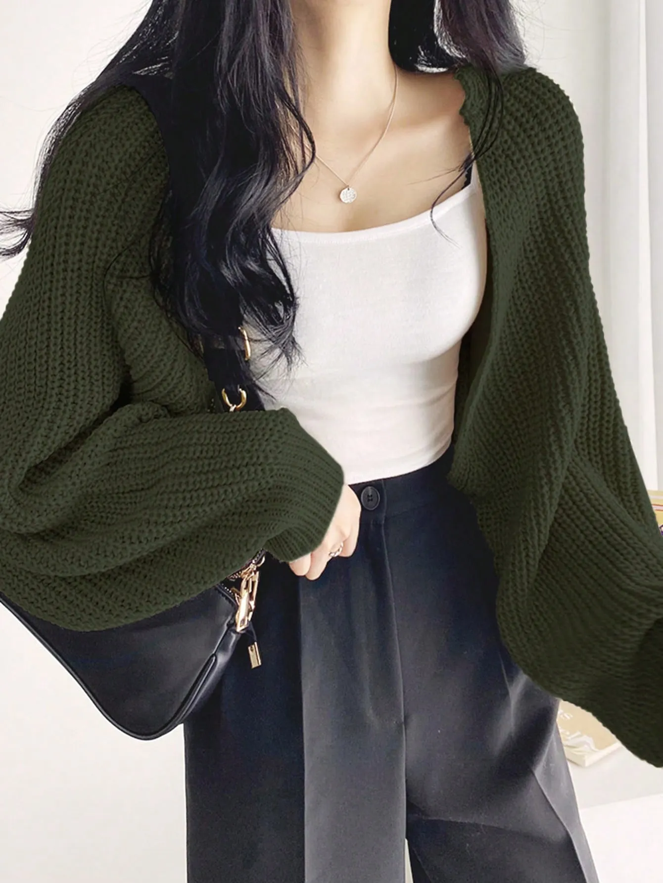 DAZY Solid Open Front Crop Cardigan