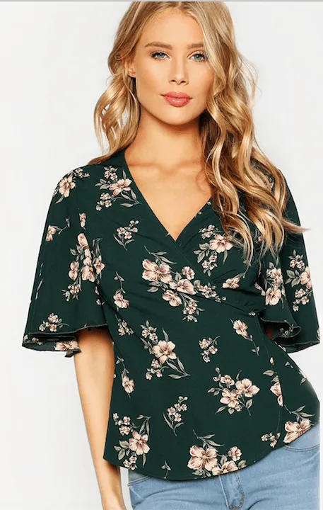 FLORAL BOUQUET WRAP TOP