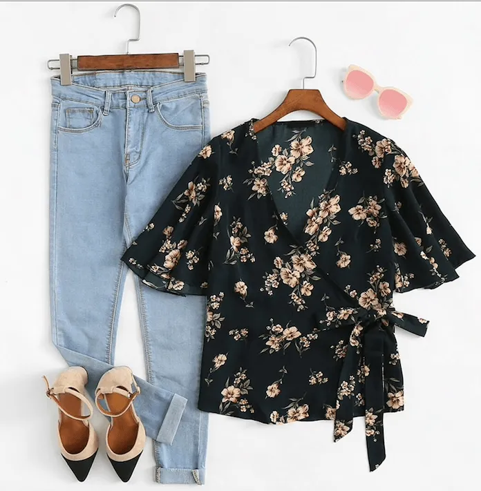 FLORAL BOUQUET WRAP TOP