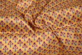 Golden Yellow Printed Tussar Impression Fabric