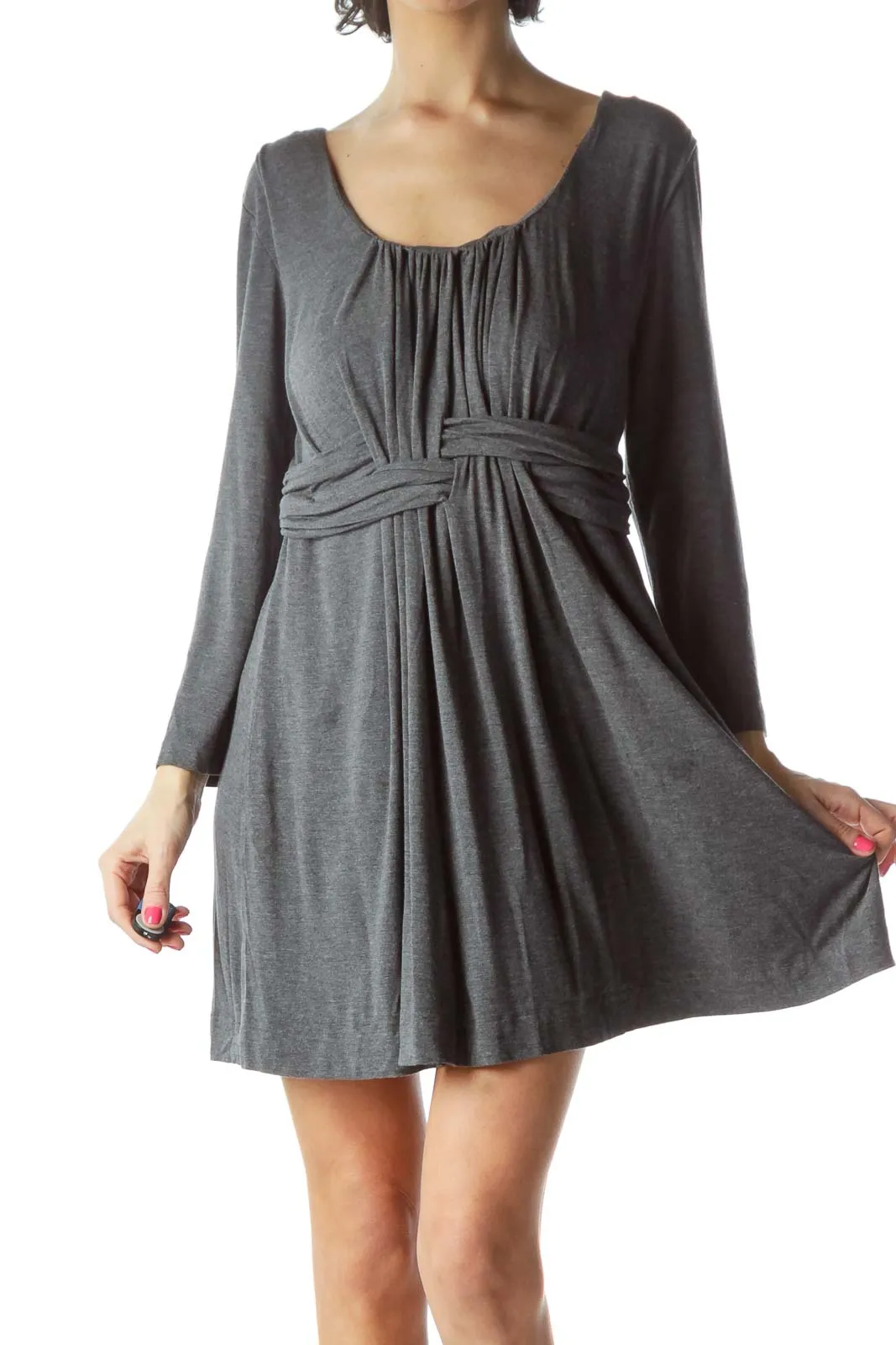 Gray Jersey Pleated Dress