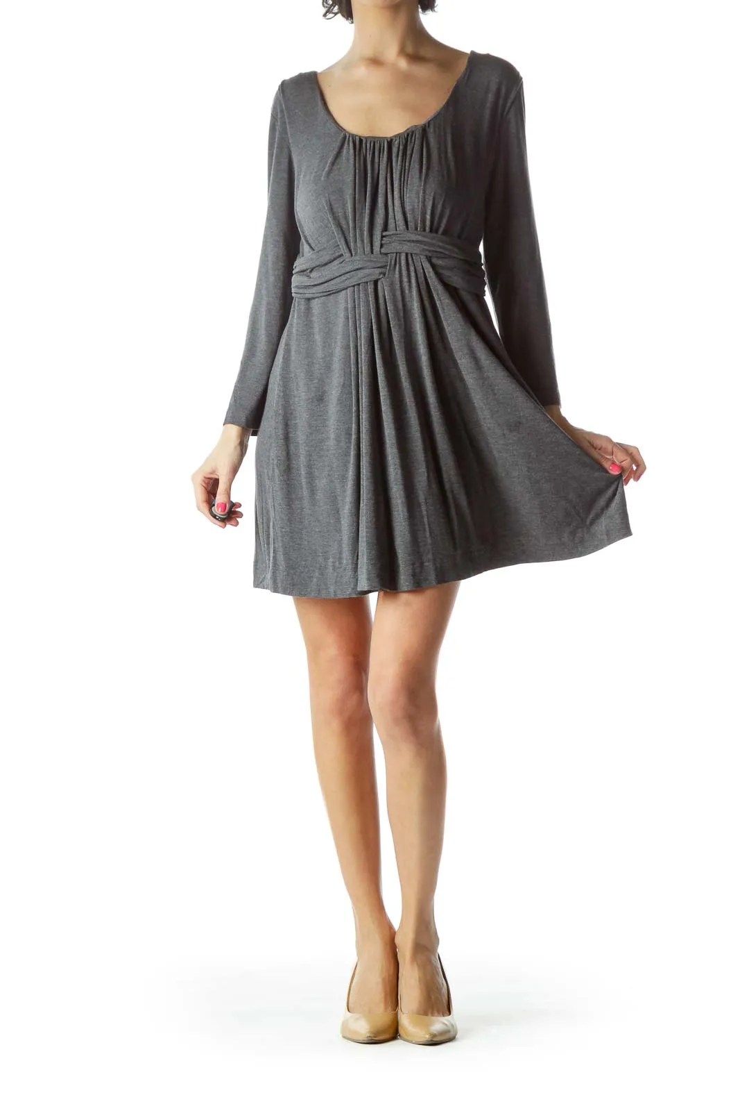 Gray Jersey Pleated Dress