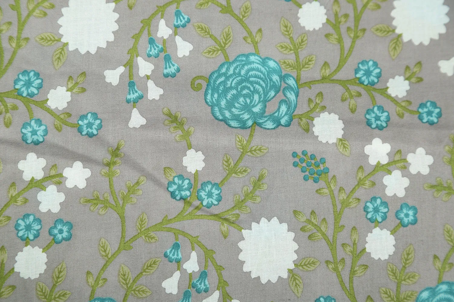 Grey Floral Printed Cotton Cambric Fabric