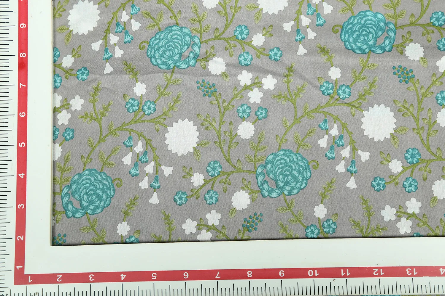 Grey Floral Printed Cotton Cambric Fabric