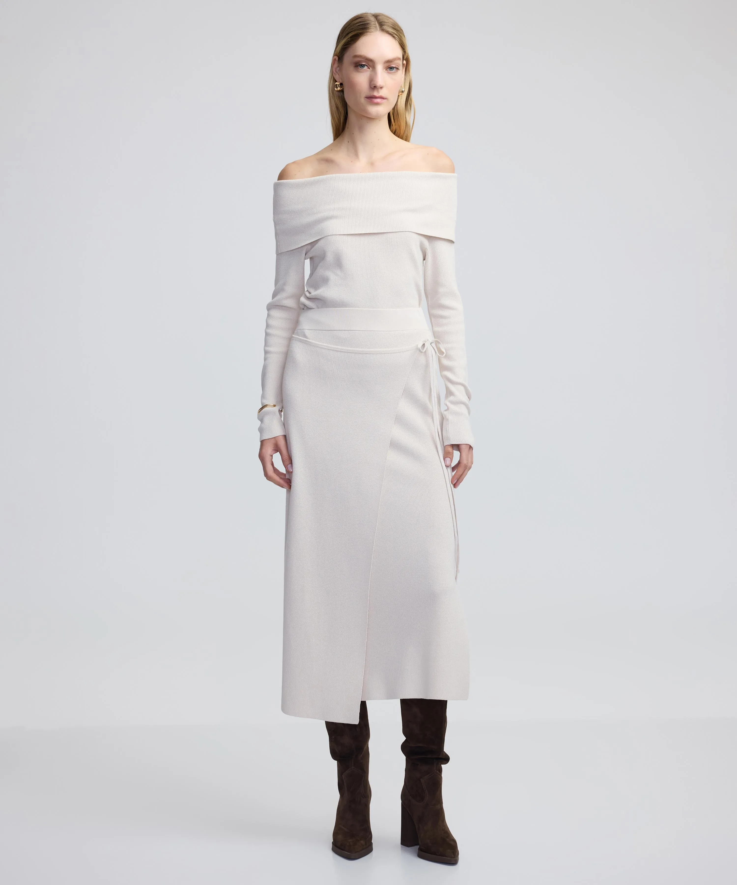 Ipekyol Thin Belted Knit Skirt Off White