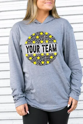 Leopard Softball Circle Your Team Adult Soft-Tek Blend Long Sleeve Hoodie