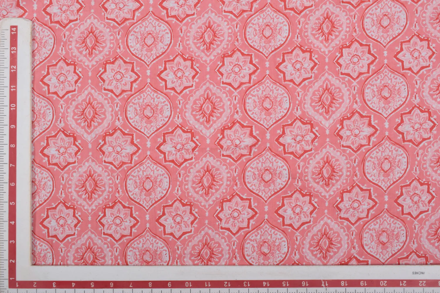 Light Pink & White Printed Cotton Cambric Fabric