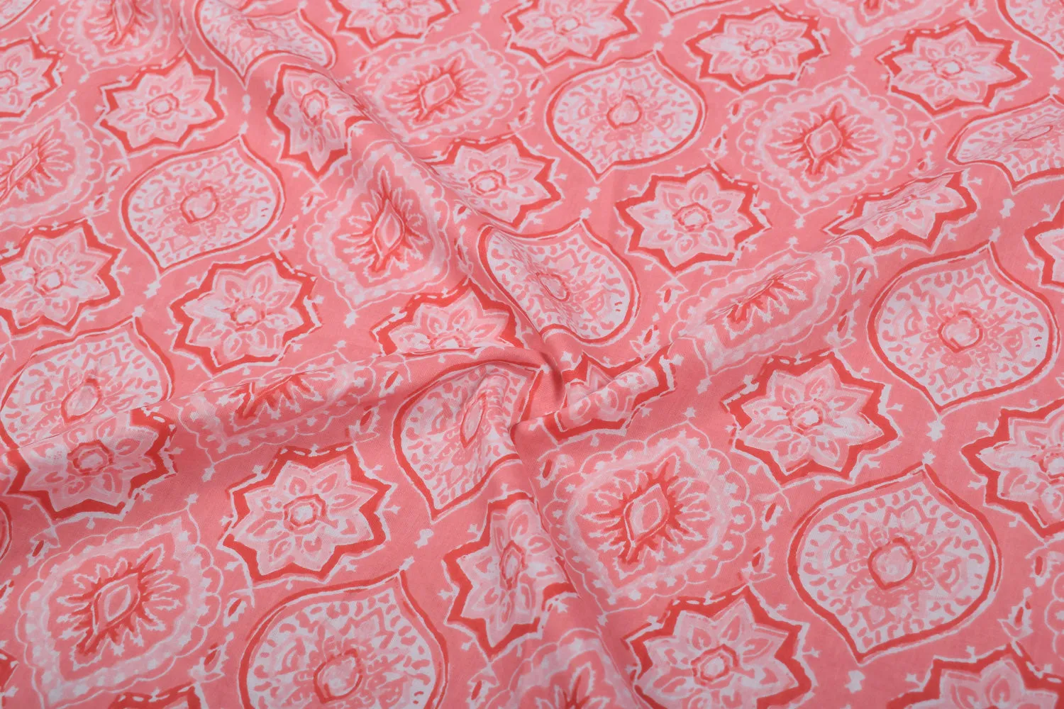 Light Pink & White Printed Cotton Cambric Fabric