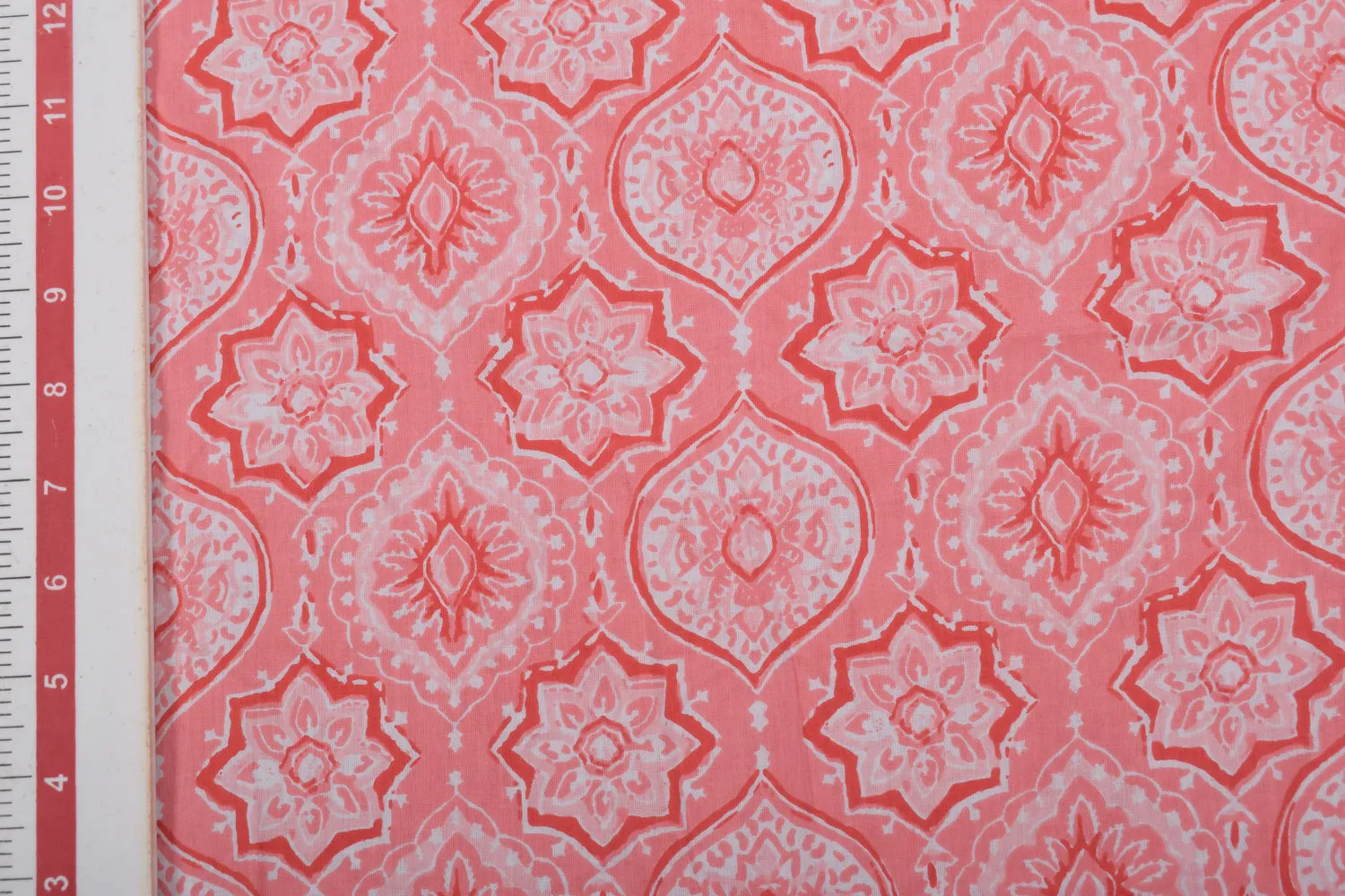 Light Pink & White Printed Cotton Cambric Fabric