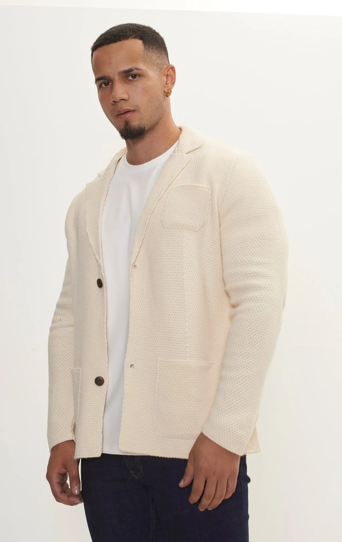 Lightweight Waffled Knit Blazer - Beige