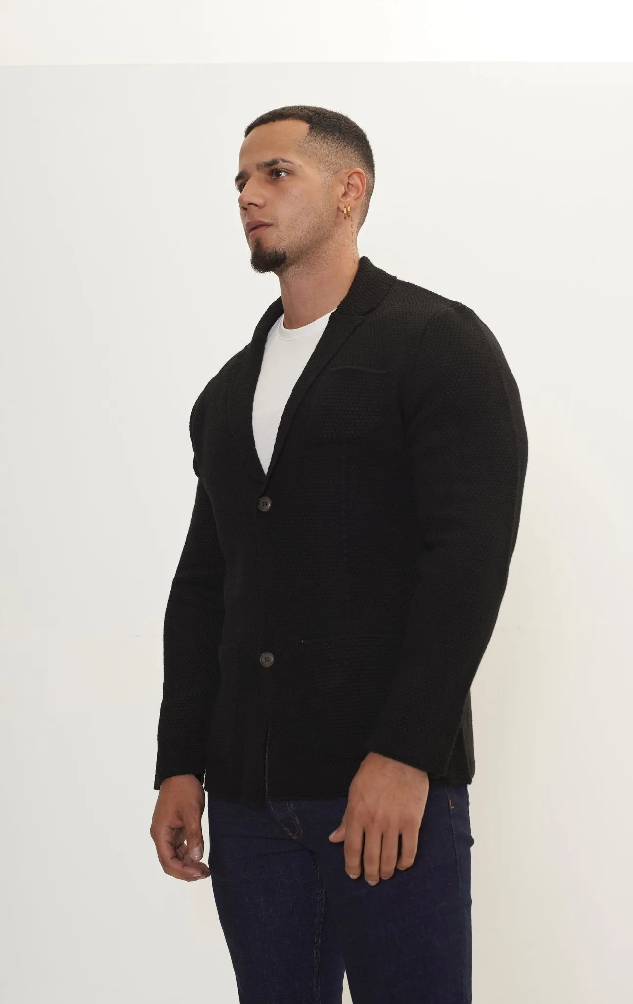 Lightweight Waffled Knit Blazer - Black