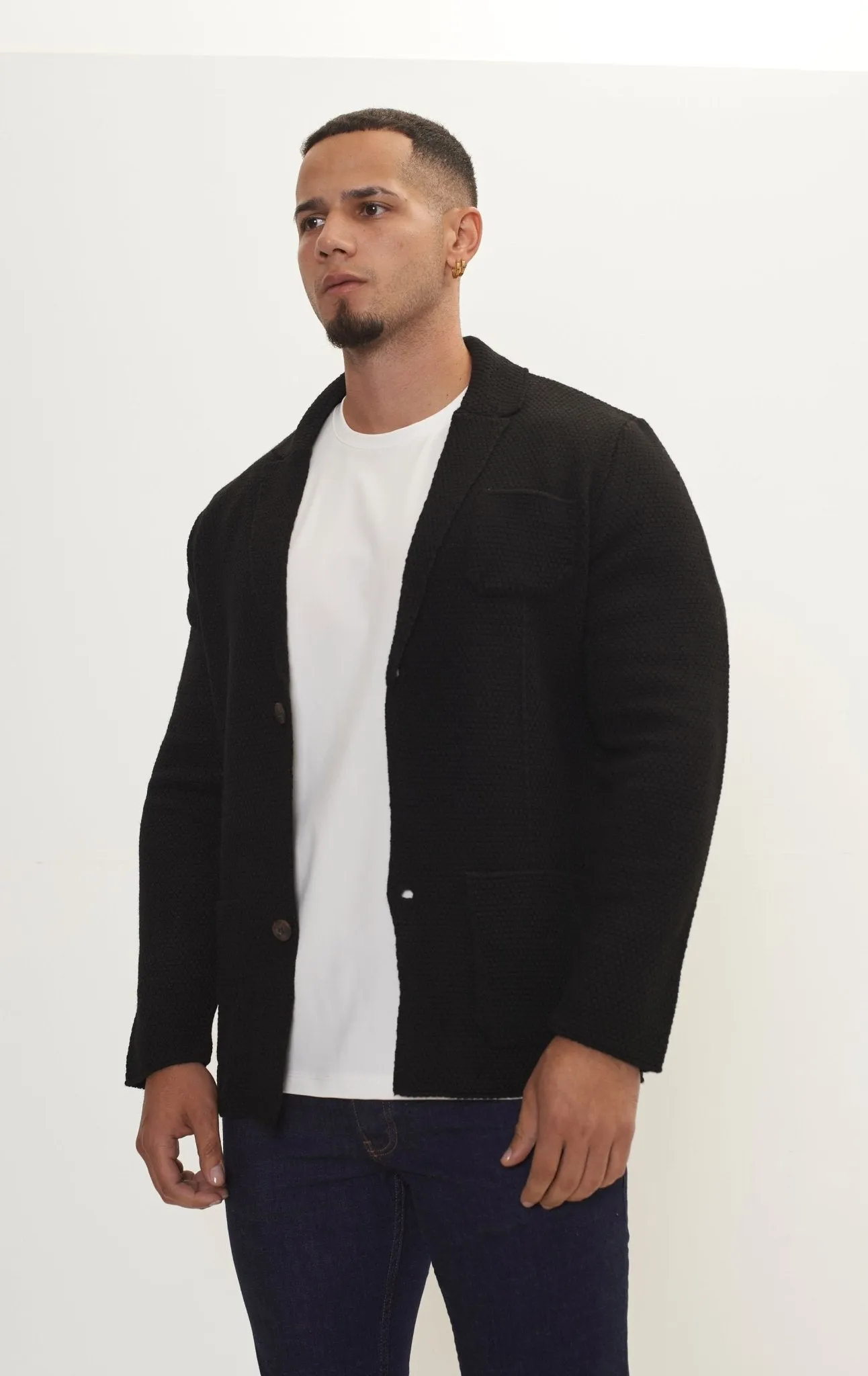 Lightweight Waffled Knit Blazer - Black