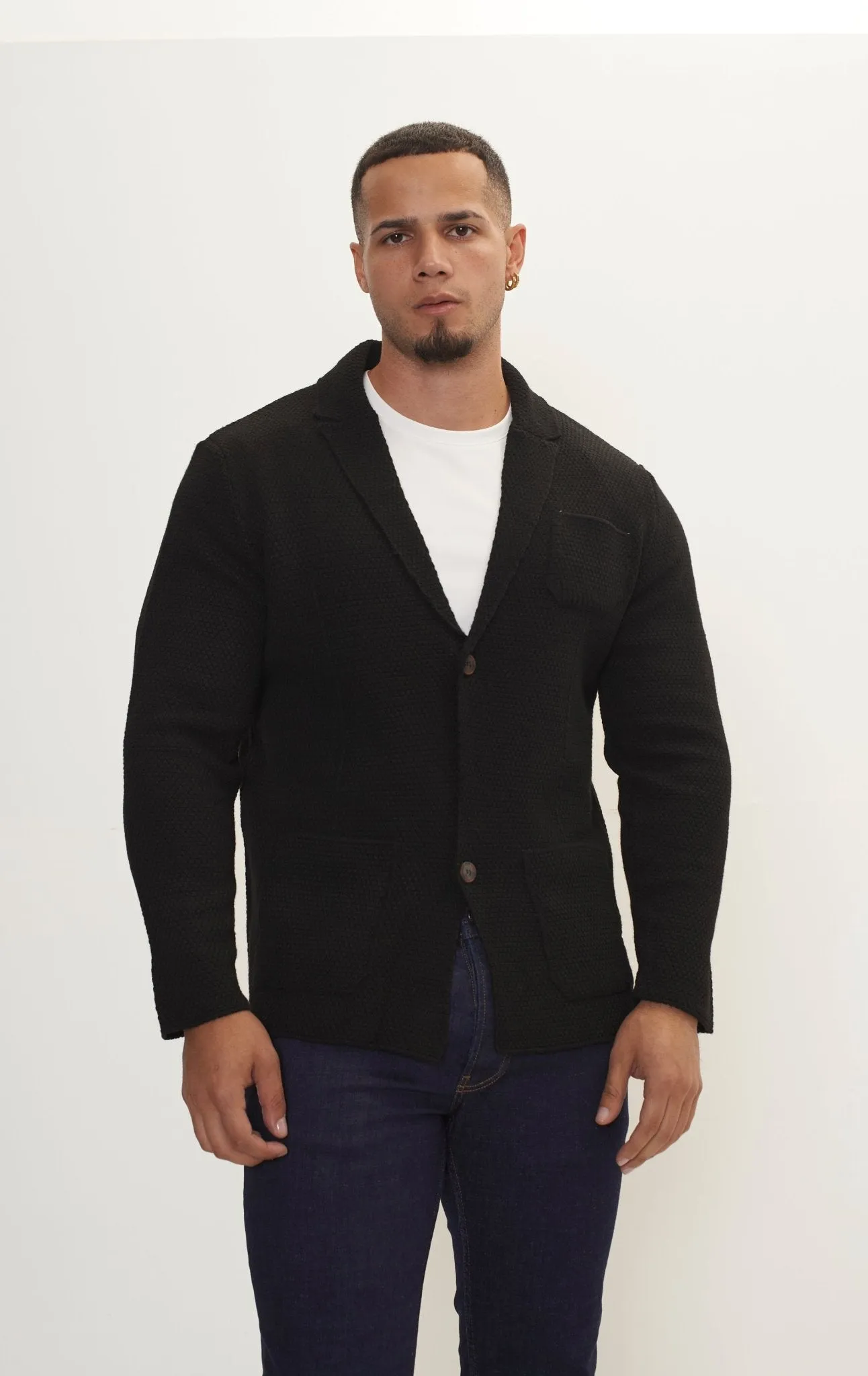 Lightweight Waffled Knit Blazer - Black