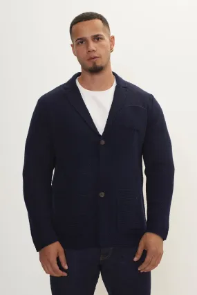 Lightweight Waffled Knit Blazer - Navy