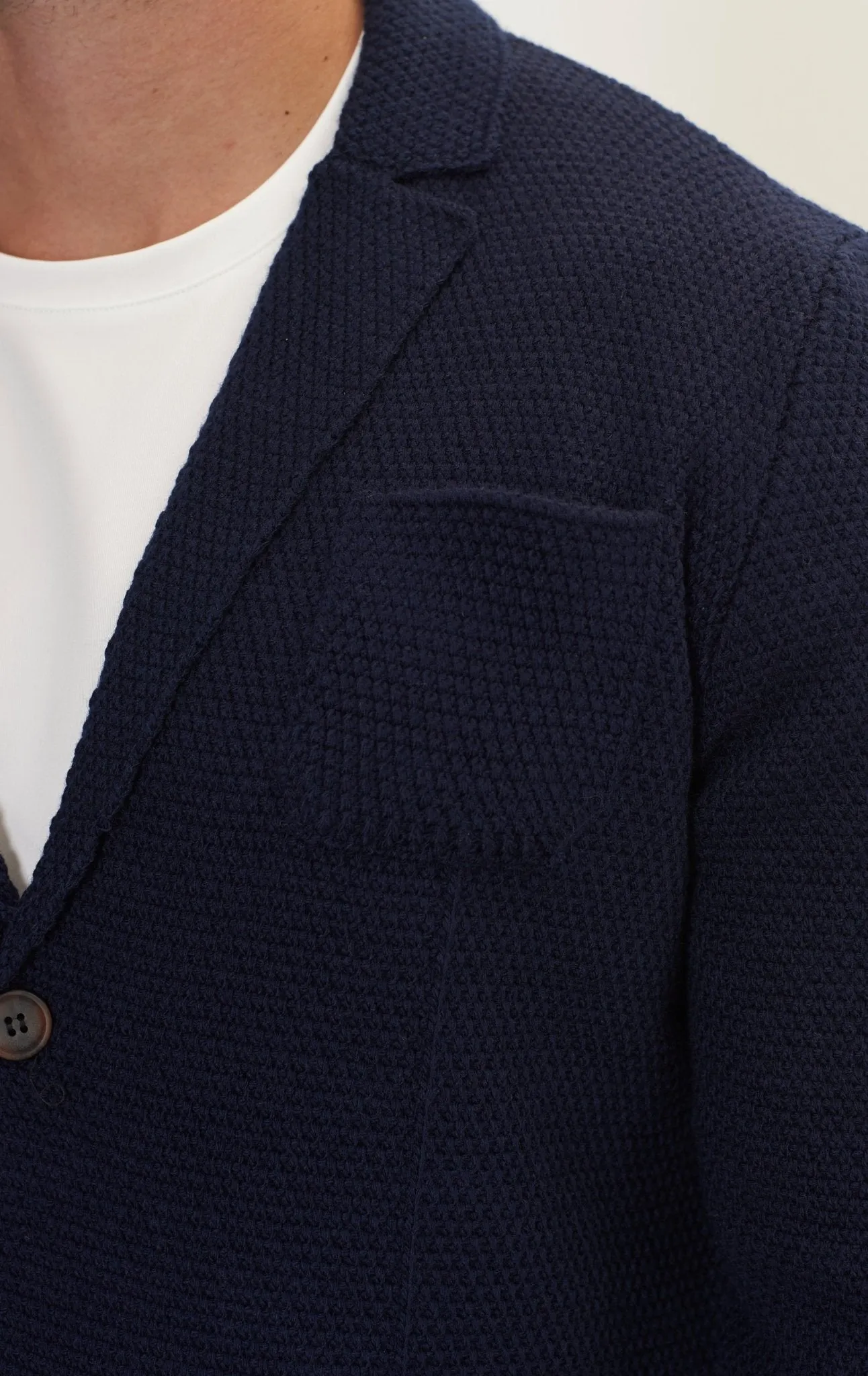 Lightweight Waffled Knit Blazer - Navy