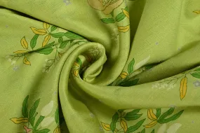 Lime Green Floral Printed Chanderi Cotton Silk Fabric