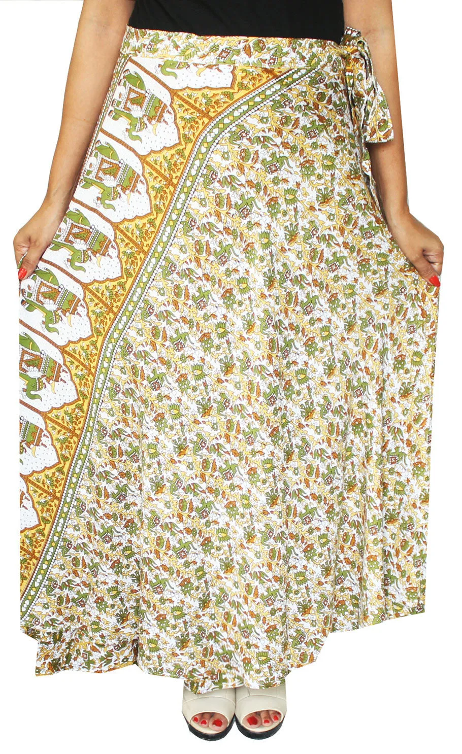 Long Rayon Wrap Around Skirts India Women (Green)