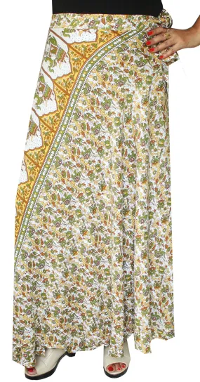 Long Rayon Wrap Around Skirts India Women (Green)