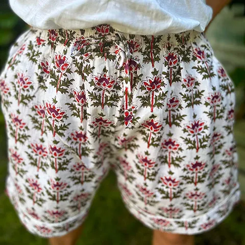 Maharaja Block Print White Shorts